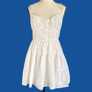 Windsor Eyelet Milkmaid Coastal Cowgirl Cotton Mini Dress Spaghetti Strap Size L